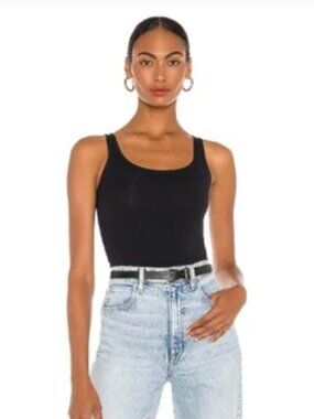 Theory Len Scoop Neck Tubular Tank Top in Stretch Jersey in Black OSFM $110